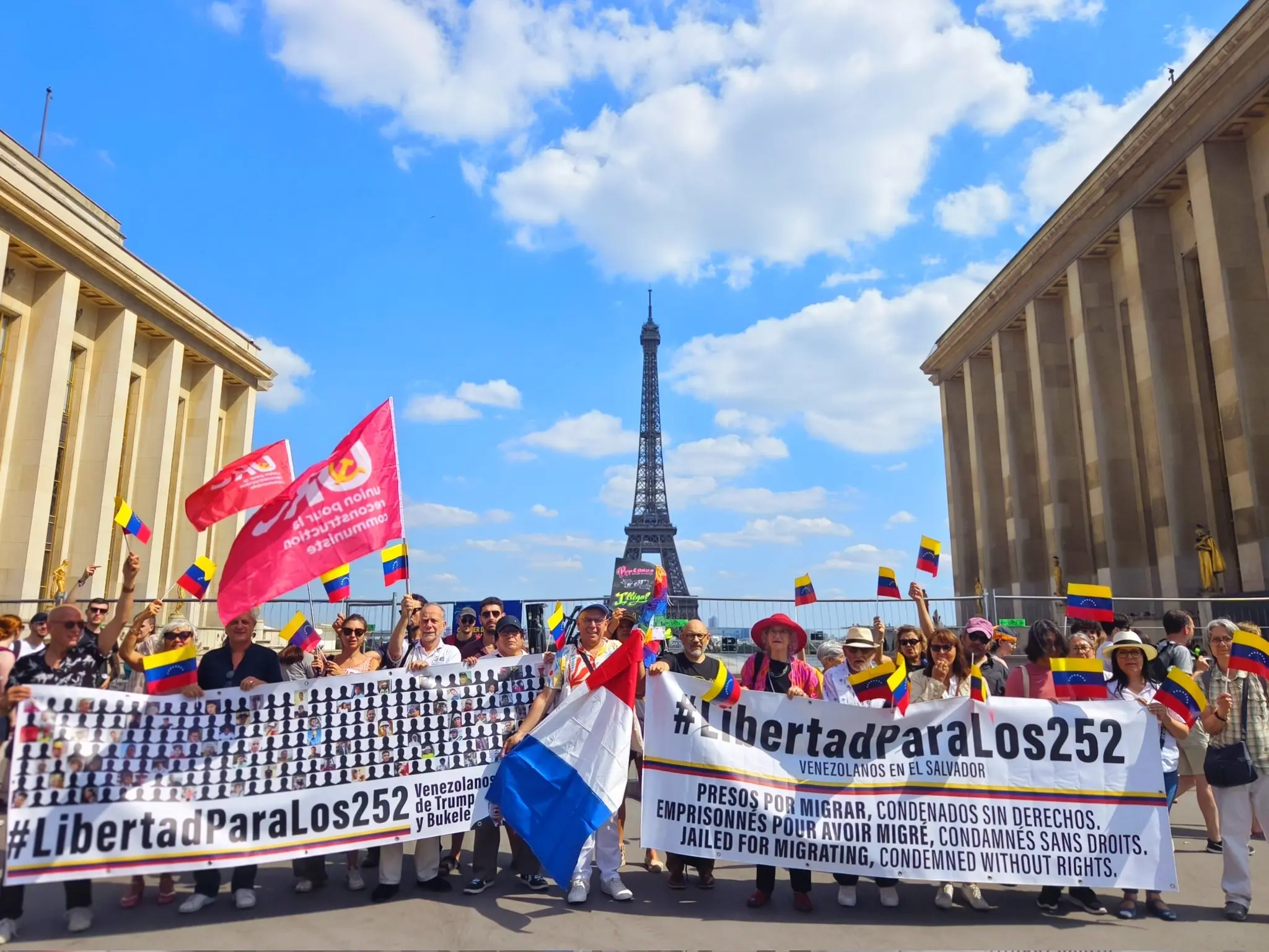 "Venezuela migrant detention in El Salvador sparks global outcry as protesters gather in Paris."