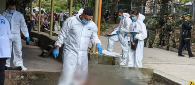 Colombia massacres 2025: Scene from the El Salado massacre in Huila, one of 40 mass killings recorded this year