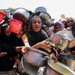 Families starves amid ruins during the ongoing Gaza humanitarian crisis, as international pressure mounts over civilian casualties and blocked aid access. European foreign ministers condemn Israel’s military escalation in Gaza