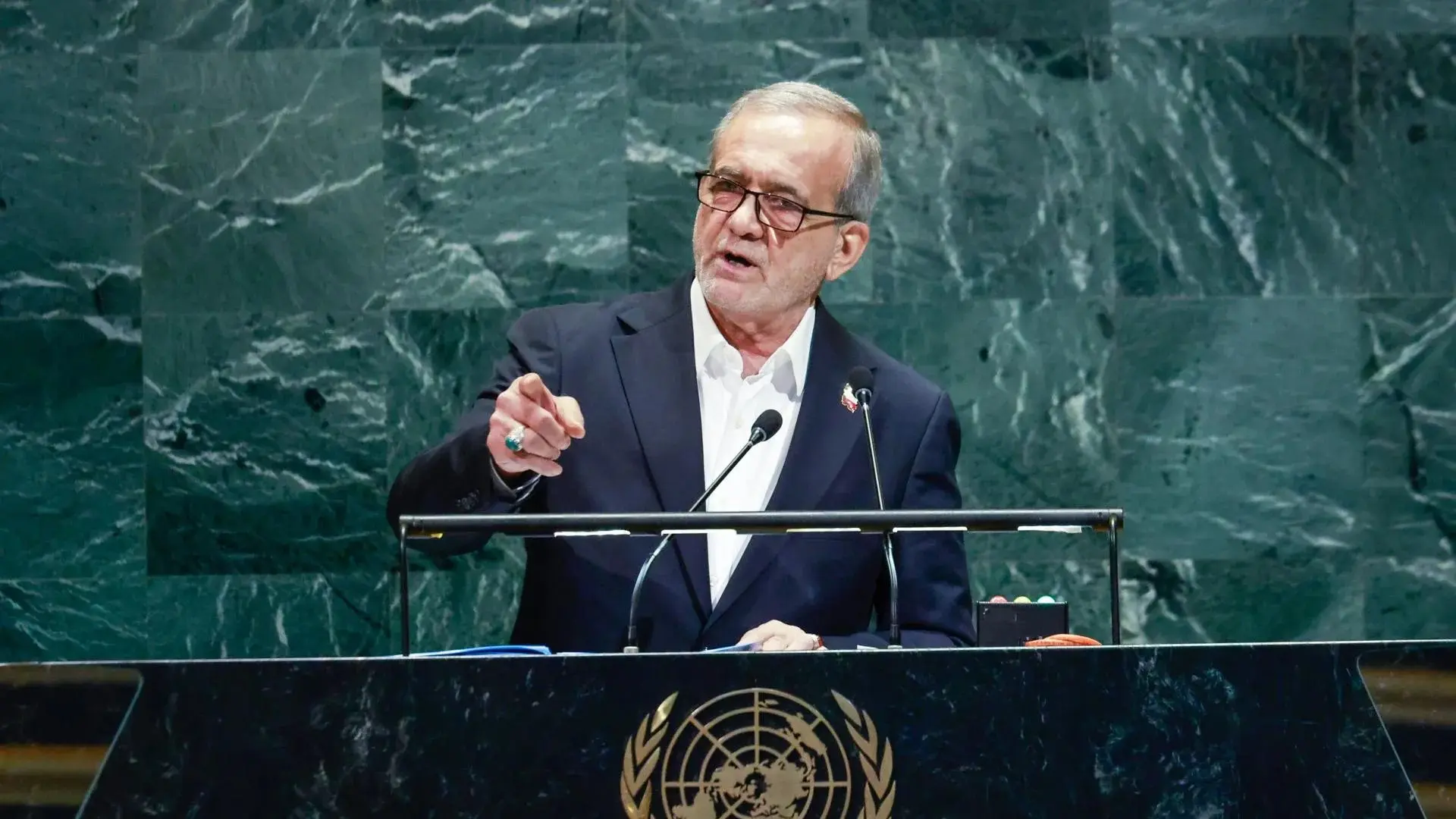 (FILE) Iranian President Masoud Pezeshkian speaking before the United Nations. Photo: EFE.