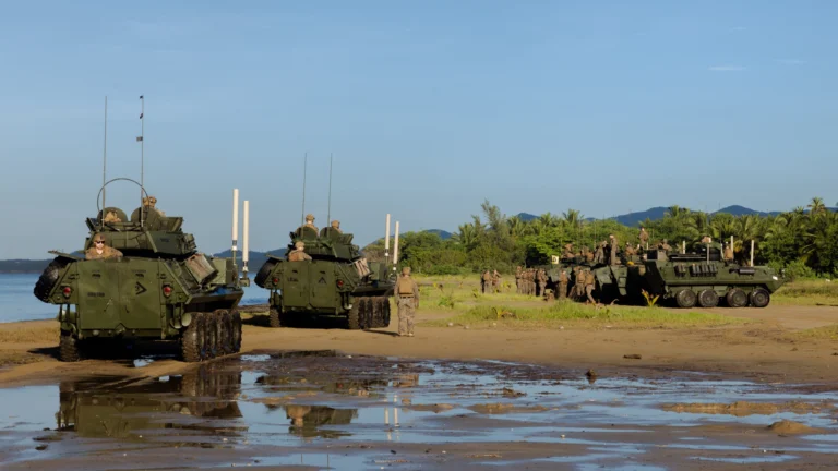 (FILE) U.S. Marines with BLT36 conduct light armored reconnaissance operations on Arroyo Beach, Puerto Rico, Sep. 22, 2025. Photo: X/ @22nd_MEU