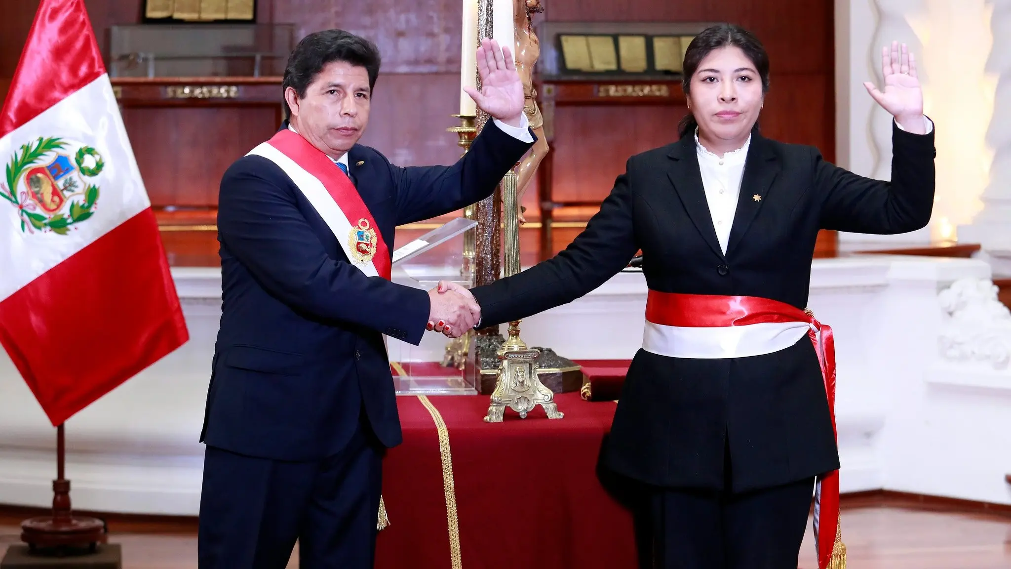 (FILE) Peru's former Prime Minister Betssy Chávez alongside Former President Pedro Castillo. Photo: X/@PedroCastilloTe