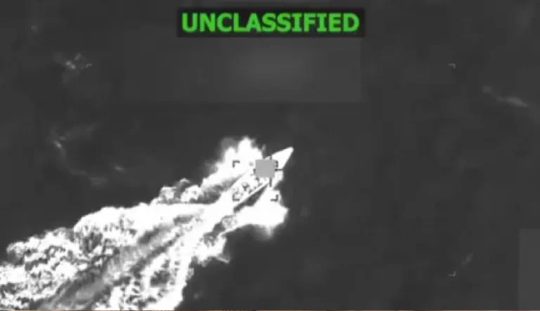 The Pentagon released a brief video showing the boat struck and exploding. Photo: U.S. Department of War.