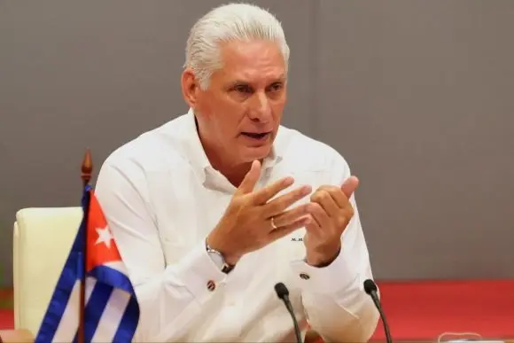 Cuban President Miguel Díaz-Canel addresses the ALBA-TCP summit 2025, denouncing U.S. militarization and calling for Latin American unity.