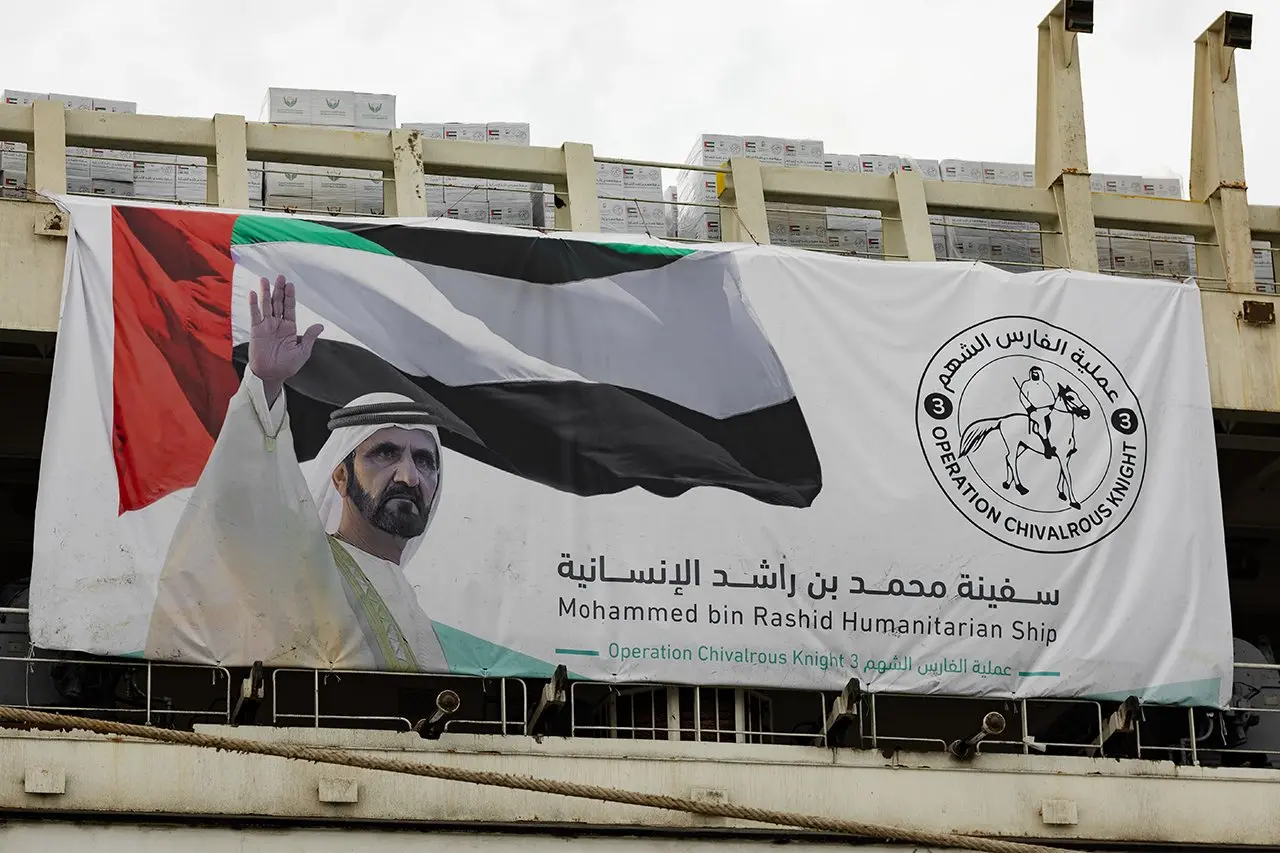 The ship, which set sail on December 19 from Khalifa Harbour in Abu Dhabi, represents an effort to alleviate the urgent needs of Gazans after more than two years of Israeli offensive. Photo: X/ @Emirates247