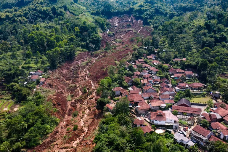 An aerial view of a landslide at Condong village in Bandung. Photo: AFP.