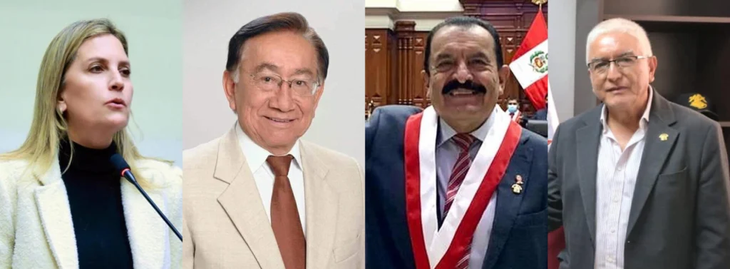 From left to right Maraa del Carmen Alva, Jose Balcazar, Edgar Reymundo and Hector Acuña, candidates to assume the Head of State of Peru until general elections in April 2026. Photo: EFE.