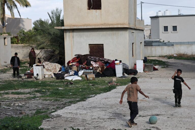 Displaced children of the Bedouin community from Istih Al-Dyouk Al-Tahta, a suburb of the West Bank city of Jericho, play a ball next to Jericho city, 11 February 2026, a day after their homes were demolished by Israeli settlers. They demolished 12 houses and eight properties, displacing about 60 Istih Al-Dyouk Al-Tahta community. Photo: EFE.