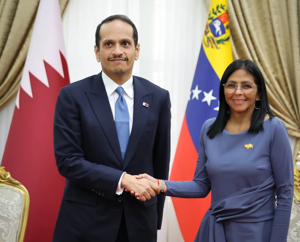 Venezuelan Acting President Delcy Rodriguez Receives Qatari Prime Minister