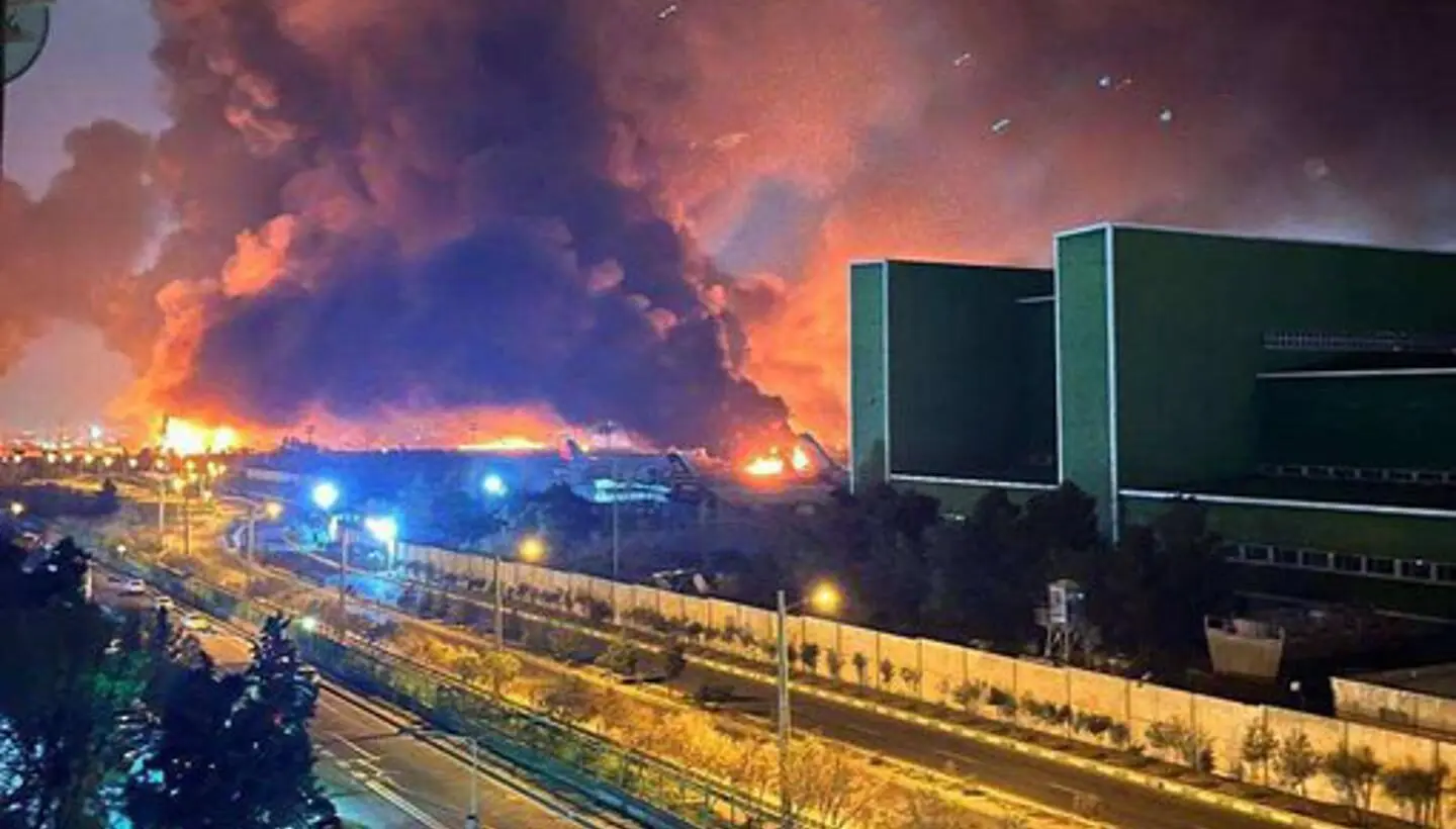 Mehrabad International Airport in Tehran catching fire. Photo: EFE.