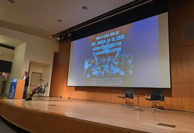 Solidarity activists gather in New York during a conference calling for the normalization of relations between the United States and Cuba.