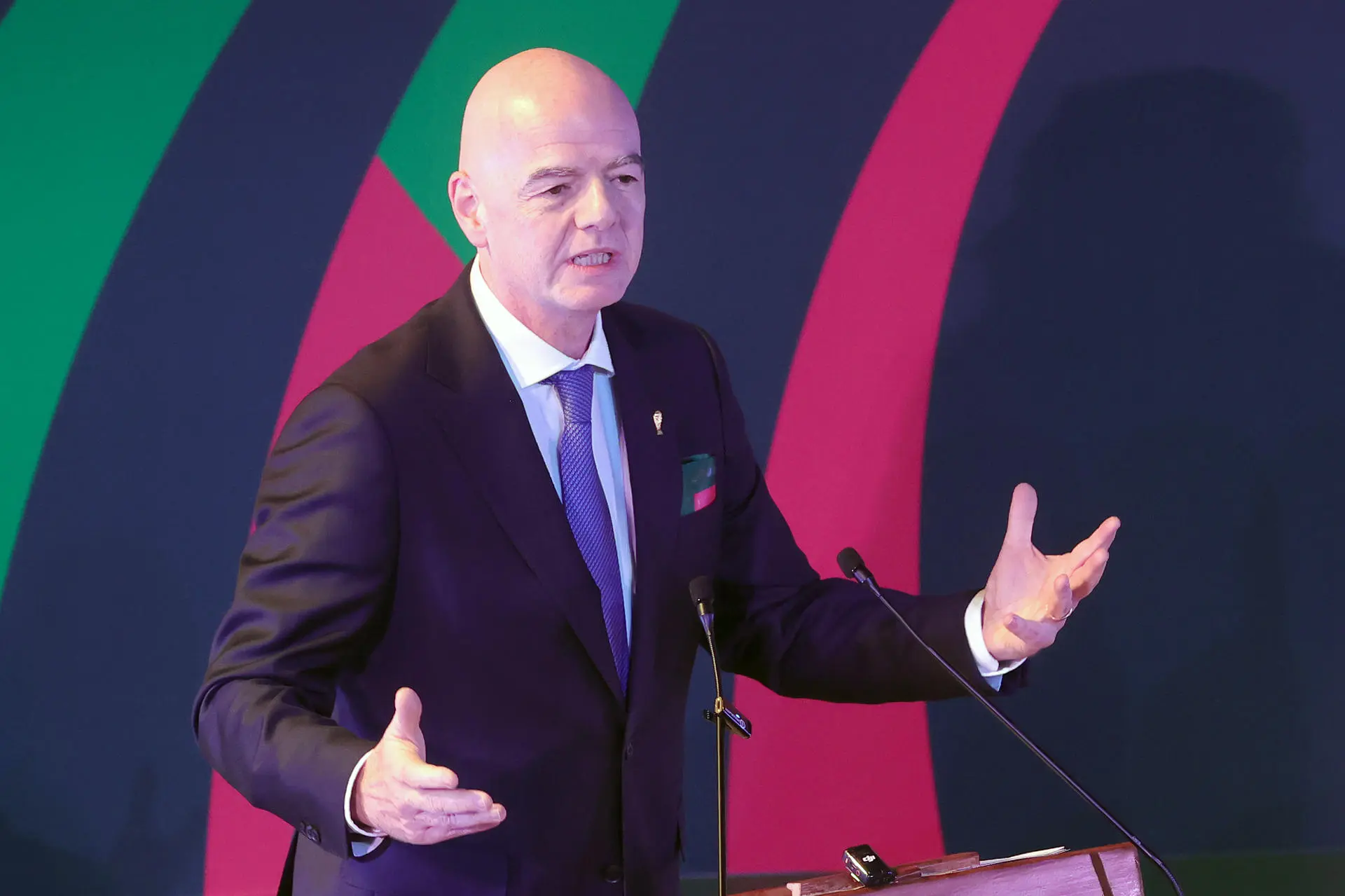FIFA President Gianni Infantino visited Mexico City for the friendly match of Mexico vs. Portugal at Banorte Stadium. Photo: EFE.