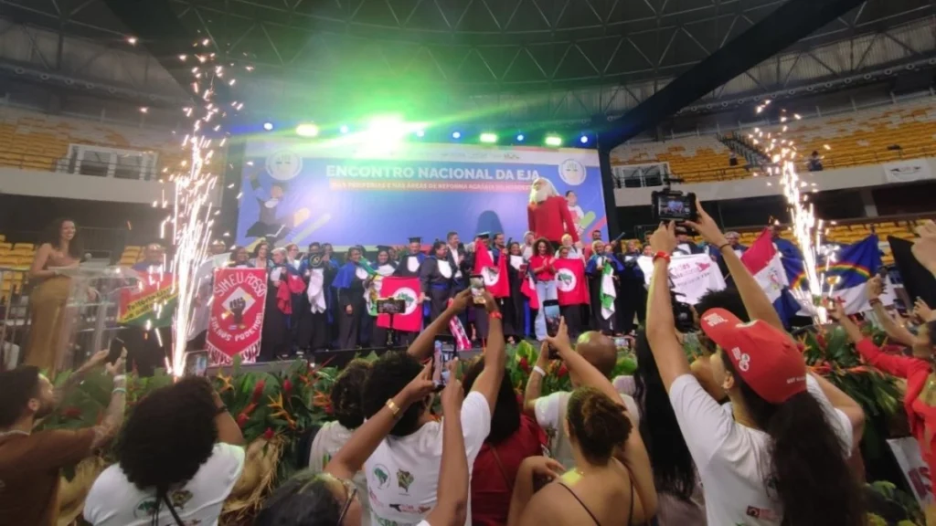 Newly literate adults gather during a national graduation ceremony in Recife, Brazil.