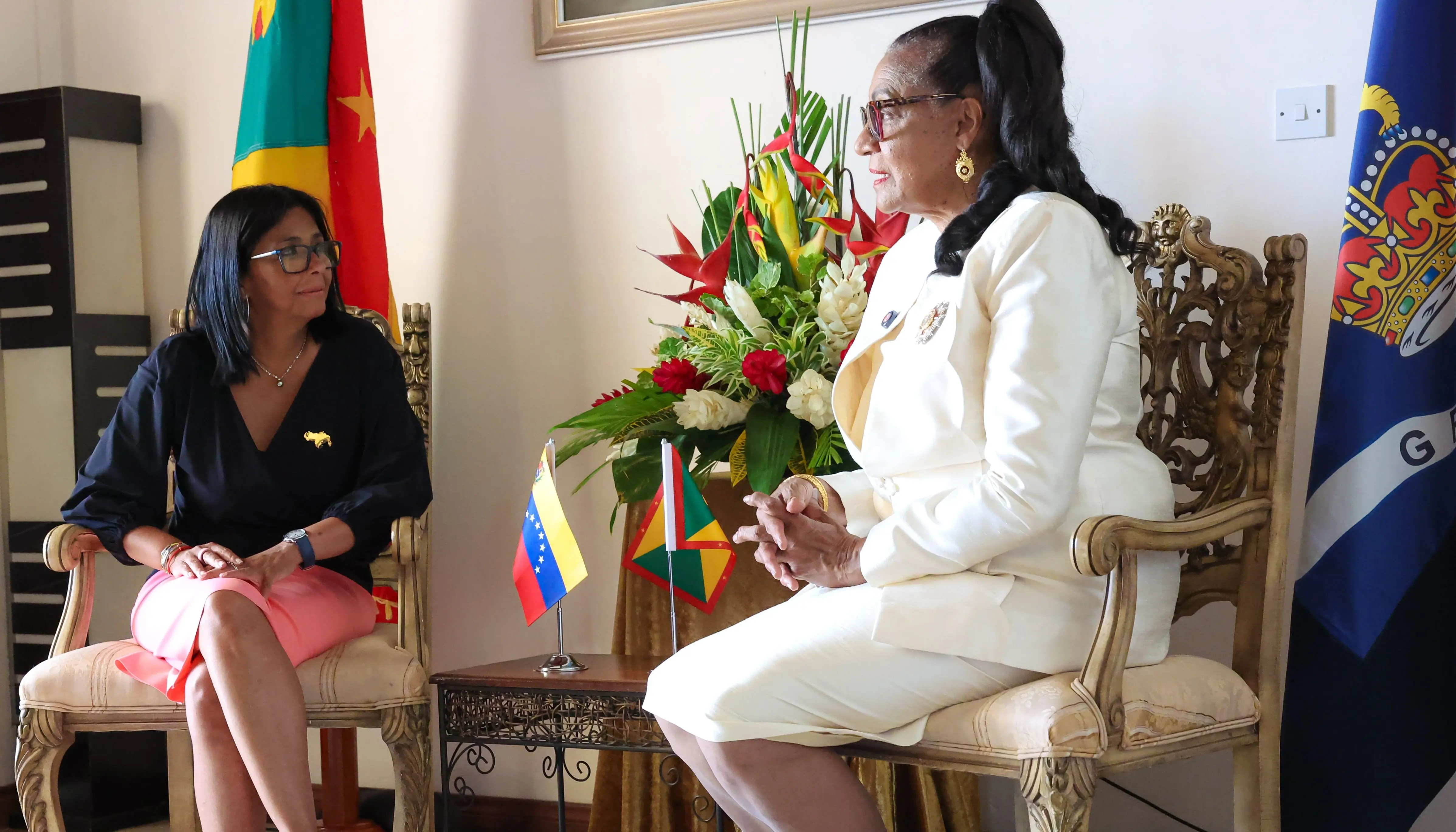 Acting President Delcy Rodríguez and Governor-General Cécile La Grenade led a day of dialogue aimed at raising the level of bilateral cooperation. Photo: Venezuelan Presidential Press.