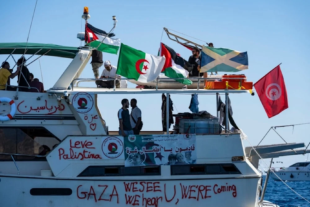 Members of the Global Sumud flotilla during a humanitarian mission challenging Israel’s blockade on Gaza. Photo: Al Mayadeen