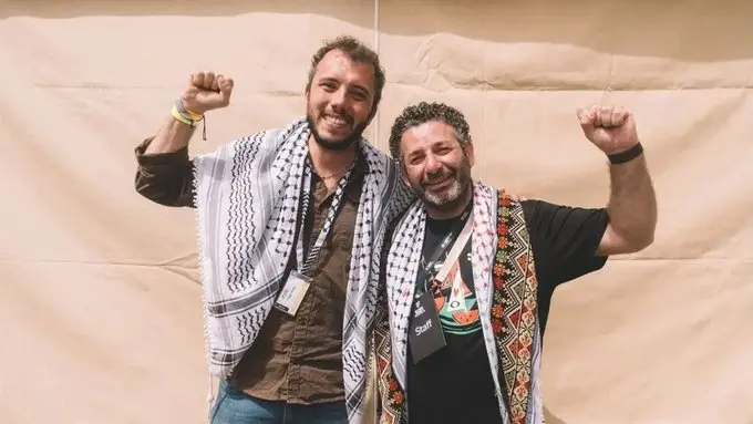Brazilian and Spanish activists Thiago Ávila and Saif Abu Keshek following international calls for their release. Photo: Global Sumud Flotilla.