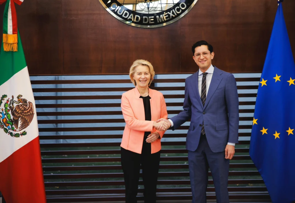Foreign Secretary Roberto Velasco welcomed to Mexico the President of the European Commission, Ursula von der Leyen. Photo: X/ @SRE_mx