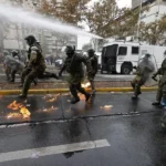 Chilean Carabineros during Wednesday's student protests. Photo: EFE.