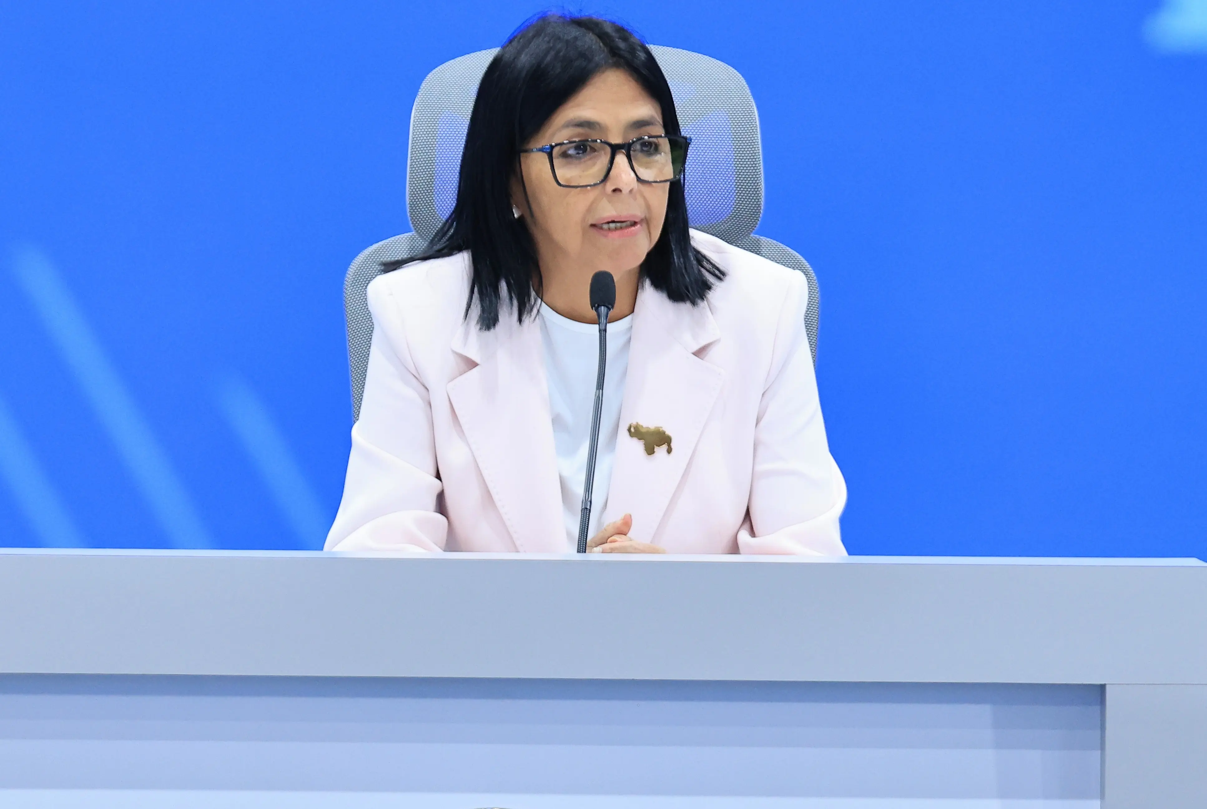 The Venezuelan Acting President Delcy Rodriguez highlighted the sovereign management of the Bolivarian Government in receiving international aid during the seismic emergency. Photo: Venezuelan Presidential Press.