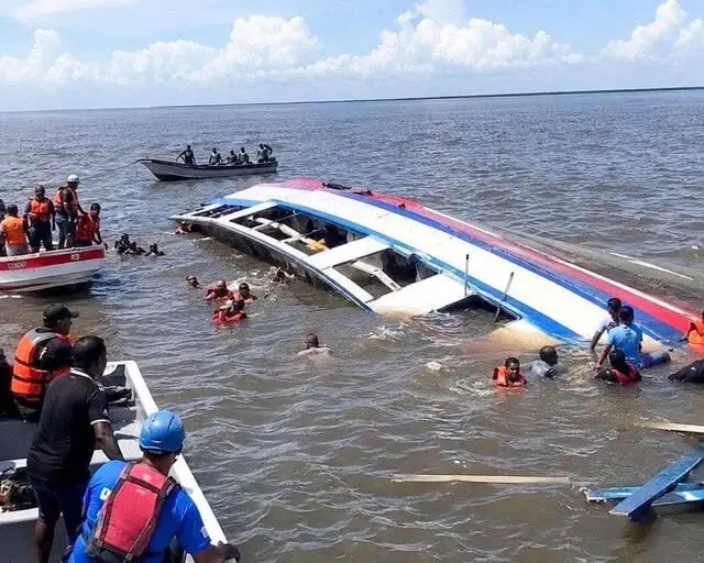 Rescue and recovery efforts following the MV Barima ferry sinking off the coast of Guyana as authorities search for missing passengers.