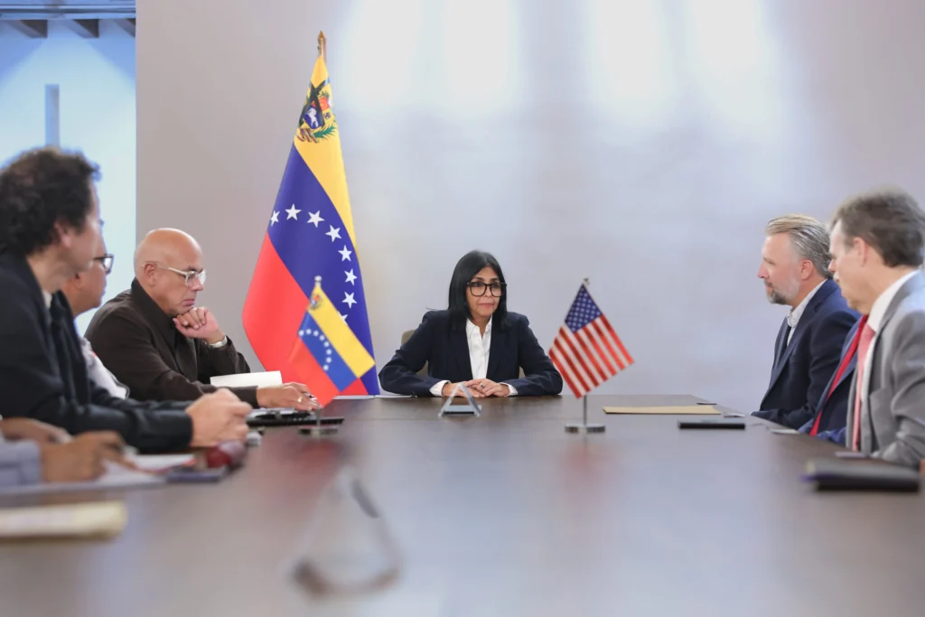 Acting President Delcy Rodríguez, Luke Lindberg, Venezuela, United States, humanitarian assistance, earthquake recovery, bilateral cooperation, agricultural cooperation, disaster response, Caracas.