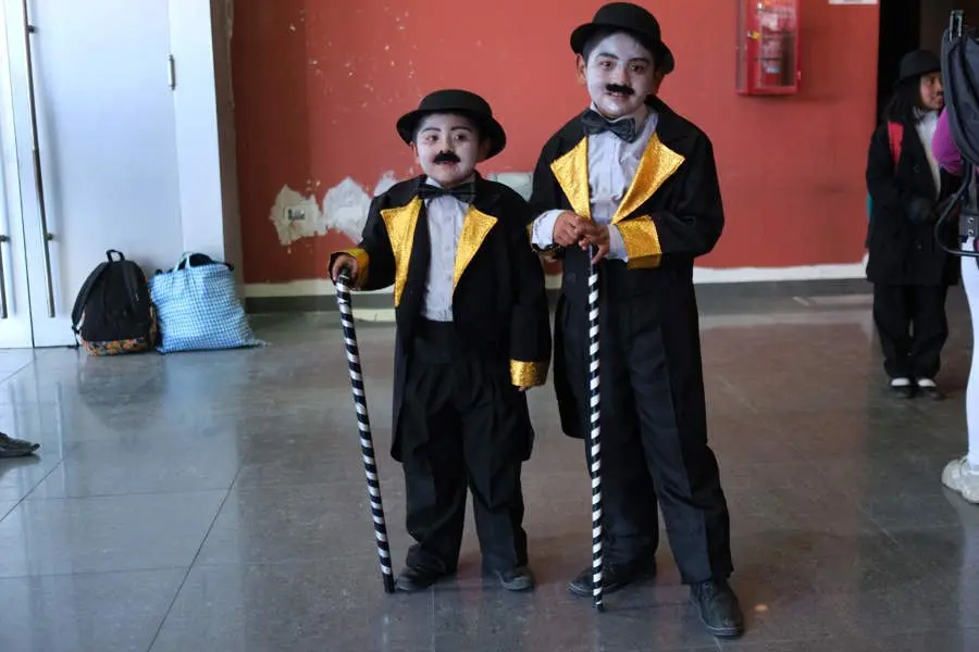 Bolivian Film Archive 50th anniversary children dressed as Chaplin in La Paz