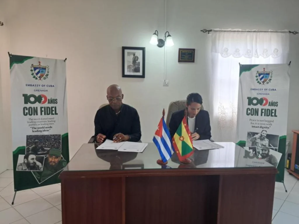 Cuban Ambassador Yadirys Echenique Paz during the signing of the memoranda of understanding on educational matters with the Government of Grenada. Photo: Cuba Embassy in Grenada.