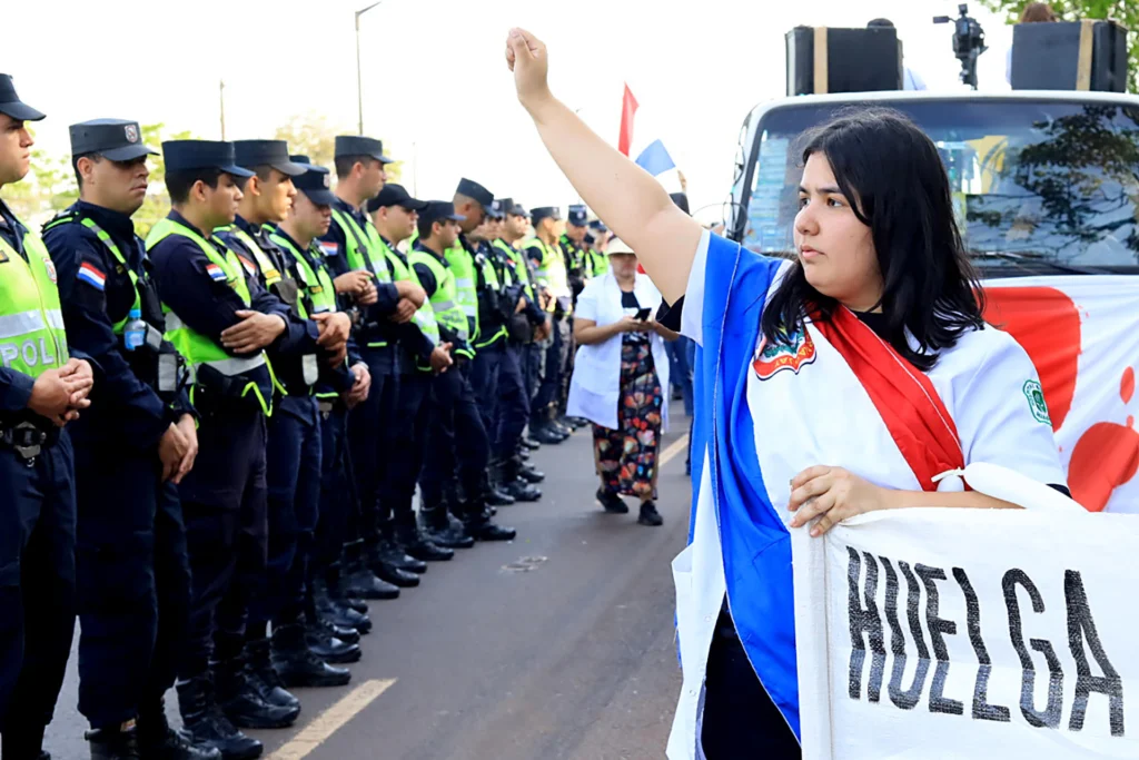 Paraguayan doctors protest during a five-day medical strike over wages, hospital supplies and working conditions