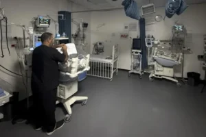 Oxygen production equipment at a Gaza medical facility amid shortages threatening hospital services