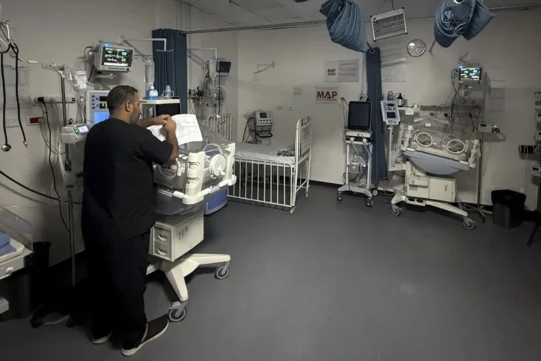 Oxygen production equipment at a Gaza medical facility amid shortages threatening hospital services