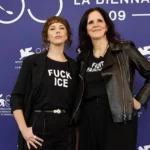 Laura Poitras at Venice Film Festival presenting They’re Here, a documentary about ICE raids and protests in Minneapolis.