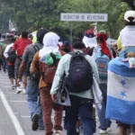 Central American migrant caravan Mexico: Honduran families and other migrants walk through Chiapas after entering from Guatemala on their journey north.