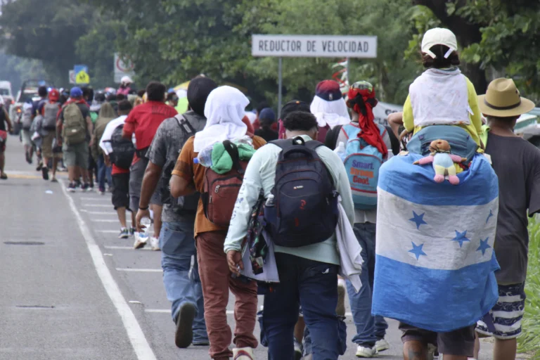 Central American migrant caravan Mexico: Honduran families and other migrants walk through Chiapas after entering from Guatemala on their journey north.