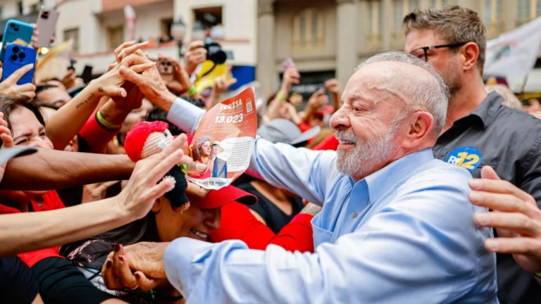 Brazilian President Luiz Inácio Lula da Silva addresses Workers’ Party supporters during Brazil’s election campaign.