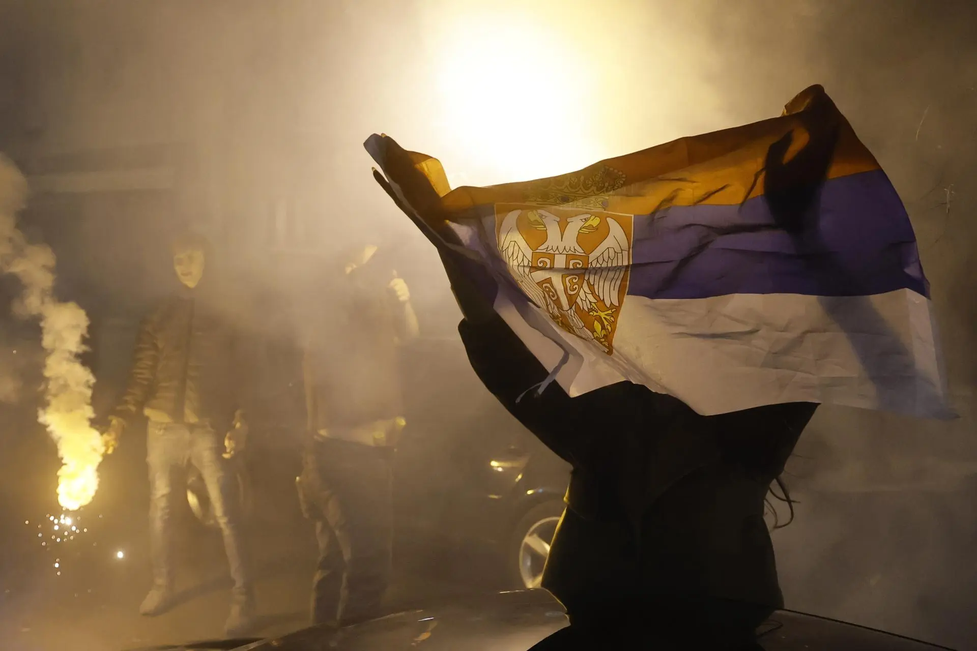 Supporters celebrate the Serbian student movement’s parliamentary election victory over Aleksandar Vučić in Belgrade.