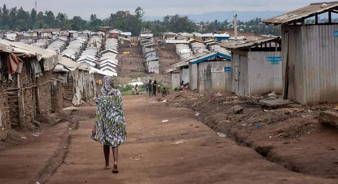 Destroyed Ebola treatment center in Kigonze displacement camp in Ituri, Democratic Republic of Congo