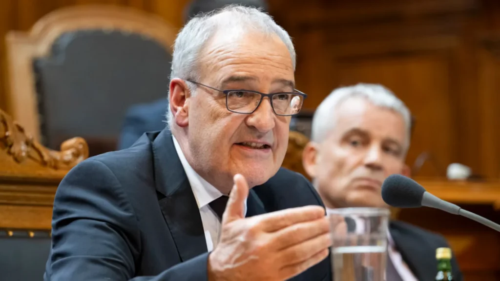 Swiss President Guy Parmelin speaking during his decade in Switzerland’s federal government